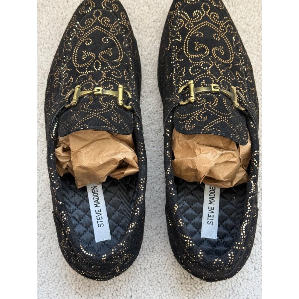 Steve Madden Shoes Mens Size 11.5 Black & Gold Scroll Slip-On Loafers - Picture 9 of 9